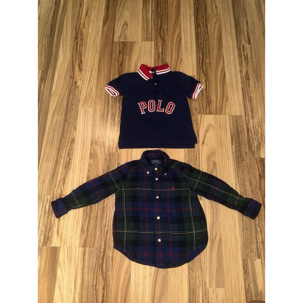 Polo Ralph Lauren Boys Sz 2T 2 Toddler Lot Flannel Long Sleeve Spell Out